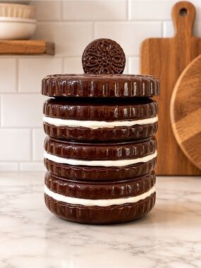 Cookie Stack Ceramic Canister - Chocolate Brown